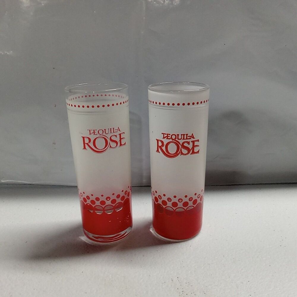 2 Tequila Rose Tall Shot Glass Frosted Red Pink 4"